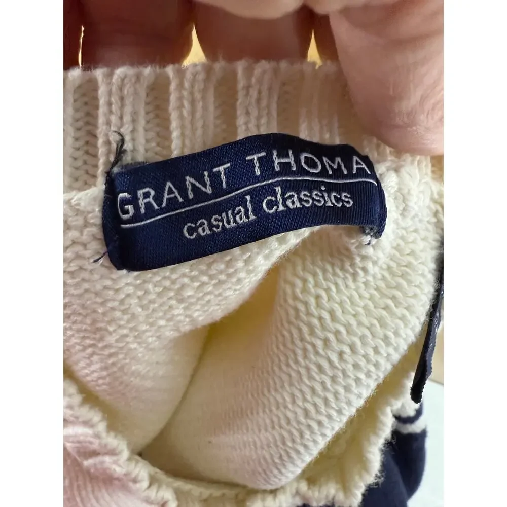 Grant Thomas Sweater Men M Blue Cream Crew Neck Pullover Long Sleeve